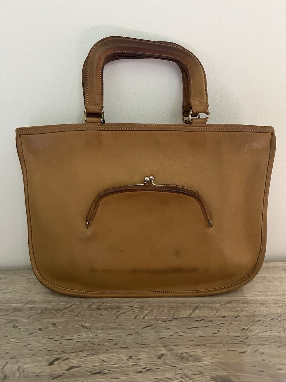 Vintage Coach Bonnie Cashin Watermelon Kisslock Tote Talon Zip Bag 0497 Tan